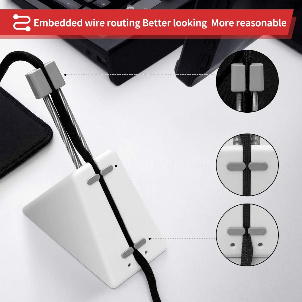Hotline Games Mouse Bungee Mouse Cord Clip Cord Management System Fixer Holder for Esports FPS Game (3.0 White)