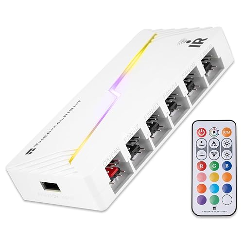 Thermalright ARGB and Fan HUB X12 IR White Hub Controller Support 12 Groups of CPU Fans,3Pin PC ARGB Controller and 4Pin PWM Fan,SATA Power Cord