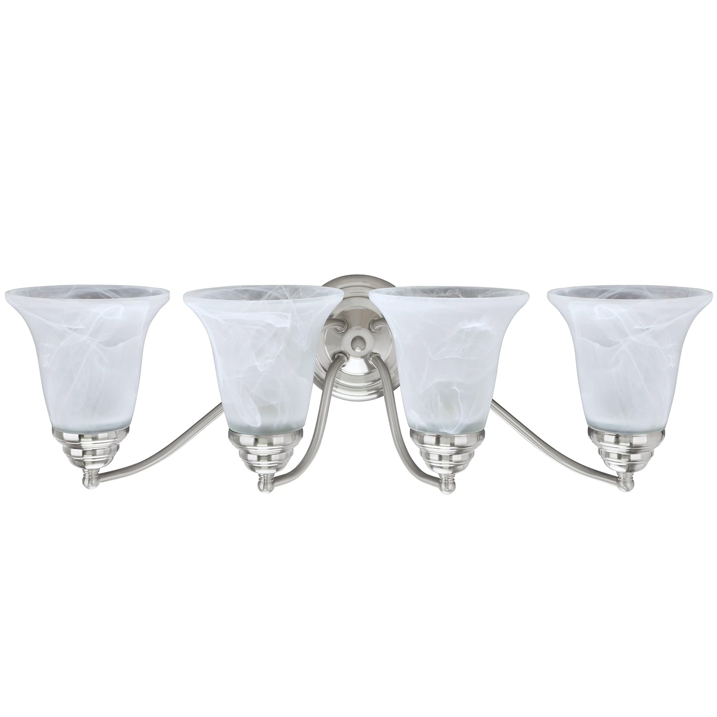 Aspen Creative 62136, Four-Light Metal Bathroom Vanity Wall Light Fixture, 23 1/2" Wide, Transitional Design in Brushed Nickel with Faux Alabaster