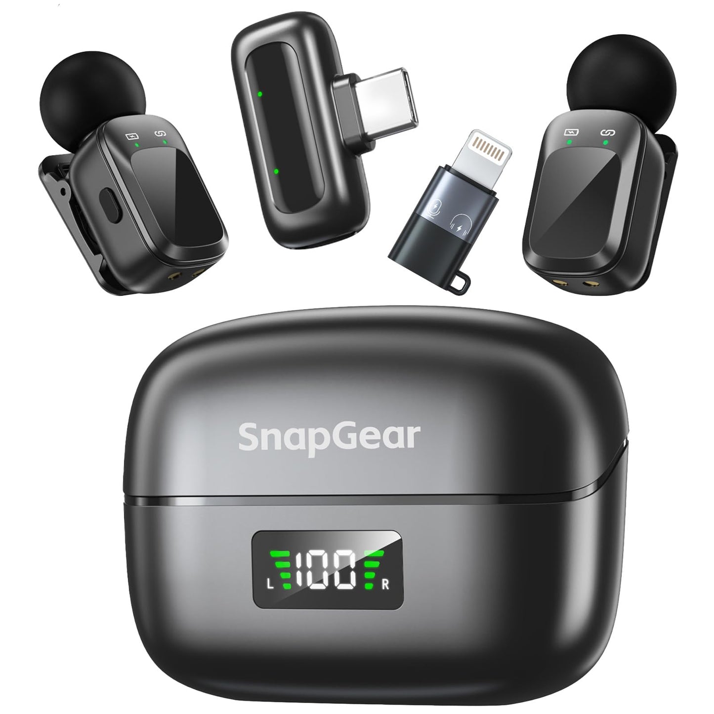 Snapgear Mic Mini Microphone, Wireless Microphone for iPhone/Android, 30H Battery Life with Charging Case, 48kHz/24bit, Noise Cancellation for