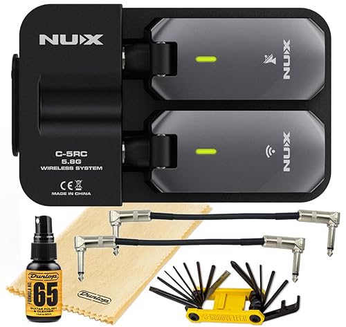 Tonebird NUX C-5RC Wireless Guitar System 5.8GHz Transmitter and Receiver Auto Match, Charging Case Patch Cable, Polish, Tool Bundle