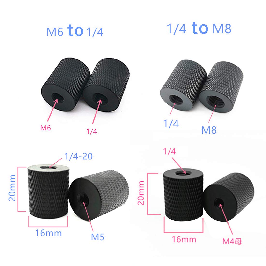 FEICHAO 2Pack Tripod Nut 1/4 Female to 1/4 M4 M5 M6 M8 Female Adapter Screw for Camera Tripod Gimbal Conversion Nut (1/4 to M5)