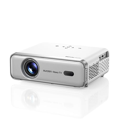 Aurzen Roku TV Smart Projector with Wifi and Bluetooth, Roku Streaming Experience Built-in, 1080P FHD, Dolby Audio, Auto Focus & Keystone, Zoom, Movie
