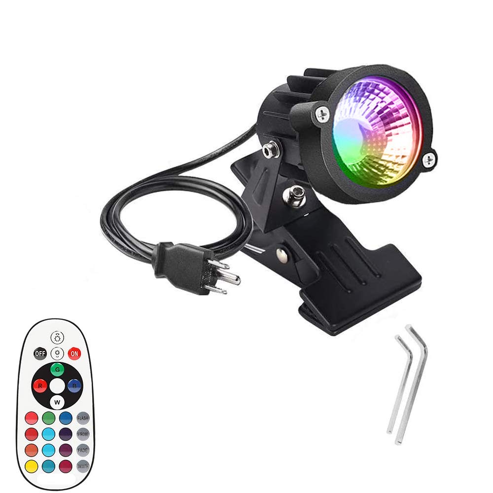 WeFoonLo 1pcs Outdoor 6W RGB LED Clip on Light Water Resistant Adjustable Desk Stand Spotlight Lamp Signboard Blackboard Lighting with Plug and Remote