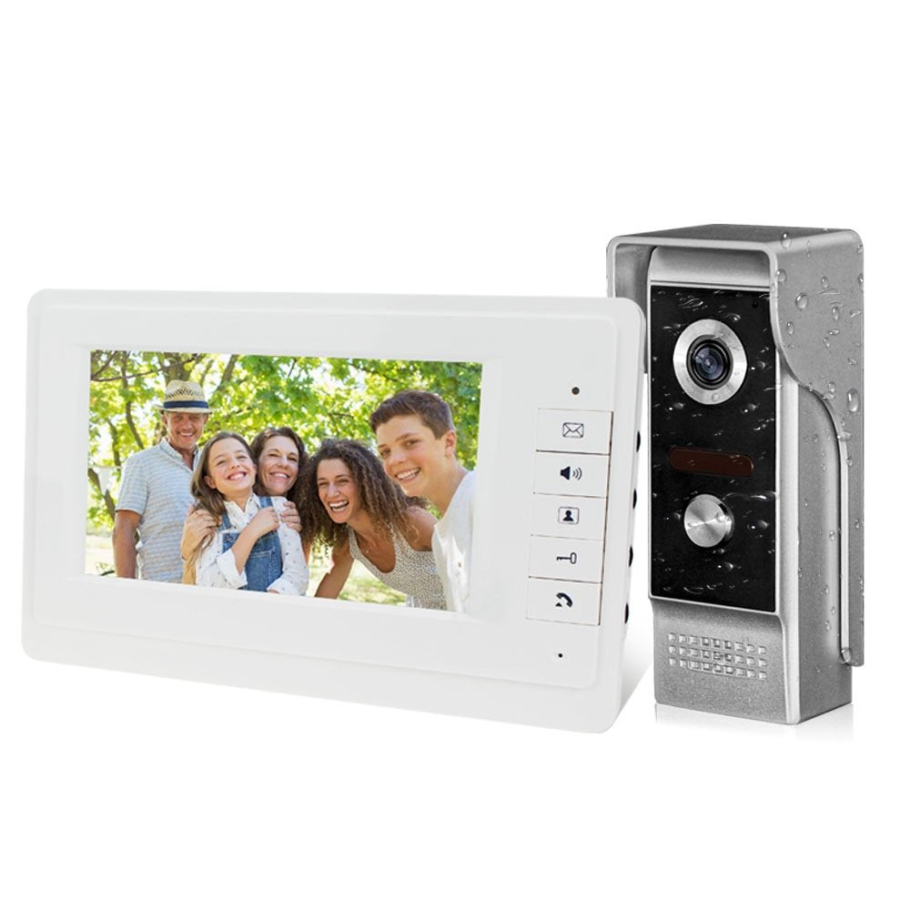 LIBO 7" Video Intercom Wired Home Video Door Entry System, One Indoor Monitor with One Outdoor Camera, Waterproof Rainproof IR Night Vision, Two-Way