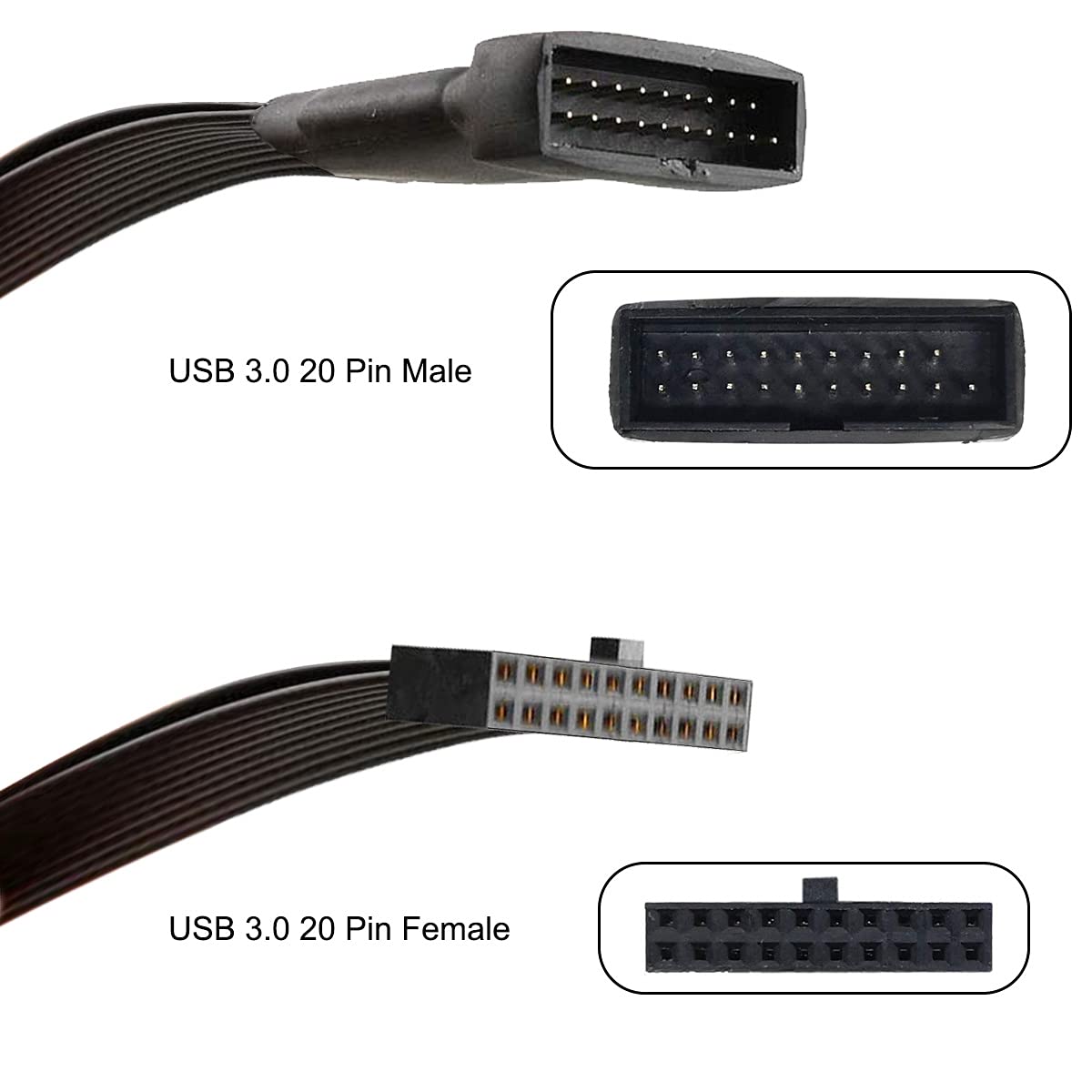 DKARDU 2 Pack Small Mini USB 3.0 19 Pin 20 Pin Extension Header Adapter Cable, Motherboard USB3.0 Extension Cable for Mainboard 15cm 5.9-inch