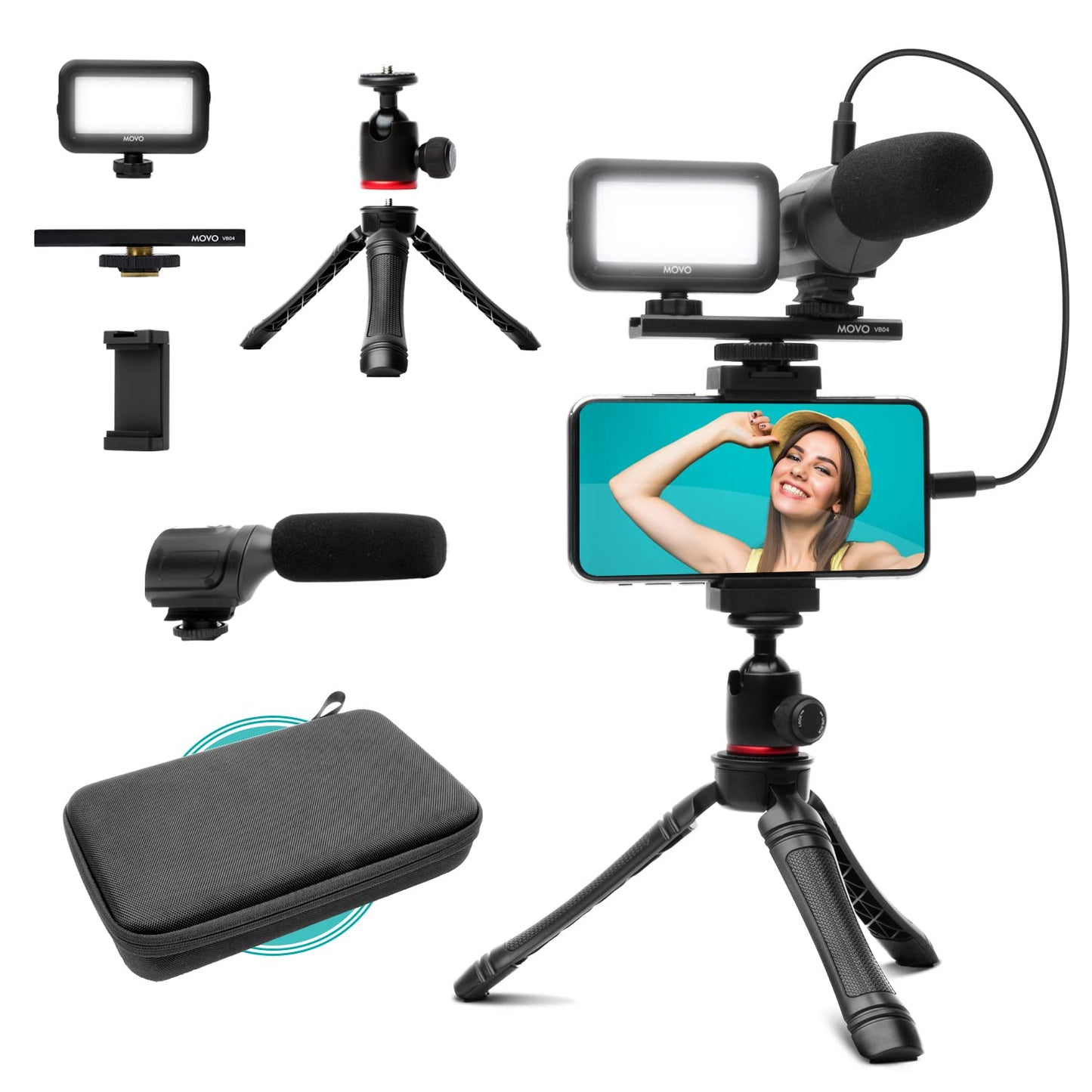 Movo uVlogger- Android/USB-C Compatible Vlogging Kit Smartphone Video Kit Accessories: Tripod, Mount, LED Light and Cellphone Shotgun Microphone