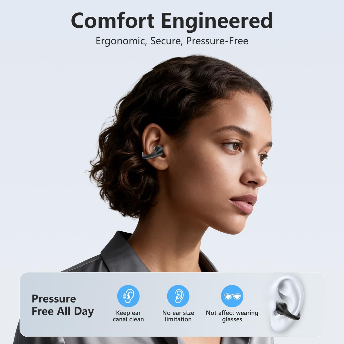 Open Ear Bone Conduction Headphones Bluetooth 5.3 Wireless Clip On Earbuds with Digital Display Charging Case 60 Hours Playtime Sport Earphones