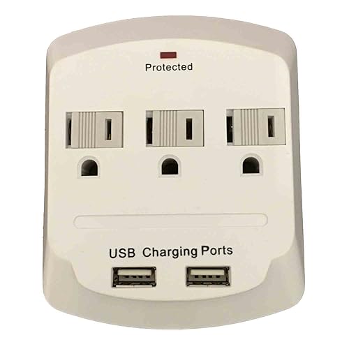 Topzone 3 AC Outlet Wall Mount Surge Protector Adapter with Dual USB Charging Ports