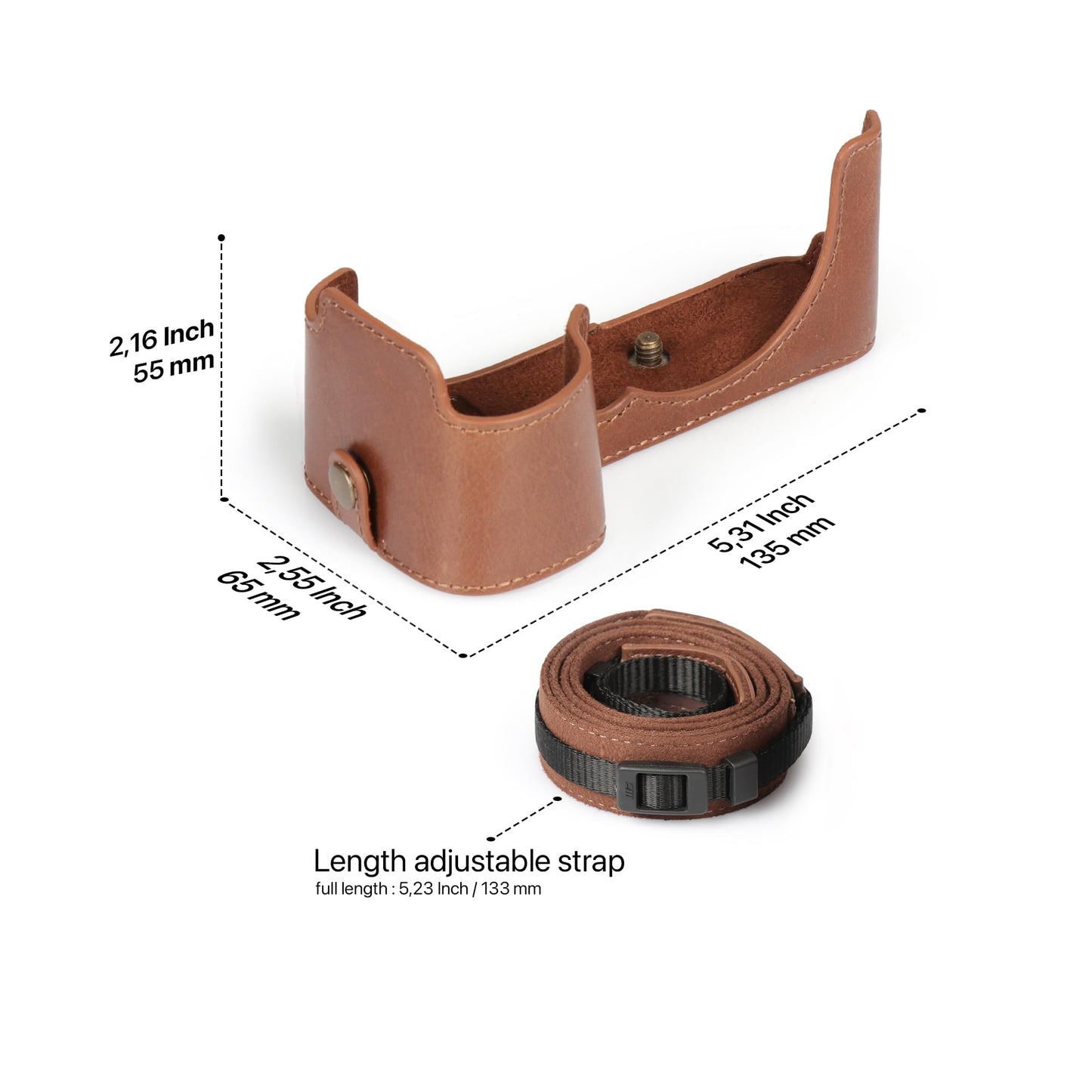 MegaGear Genuine Leather Half Camera Case for Fujifilm X-S20 - Stylish and Protective Digital Photography Bag - Brown