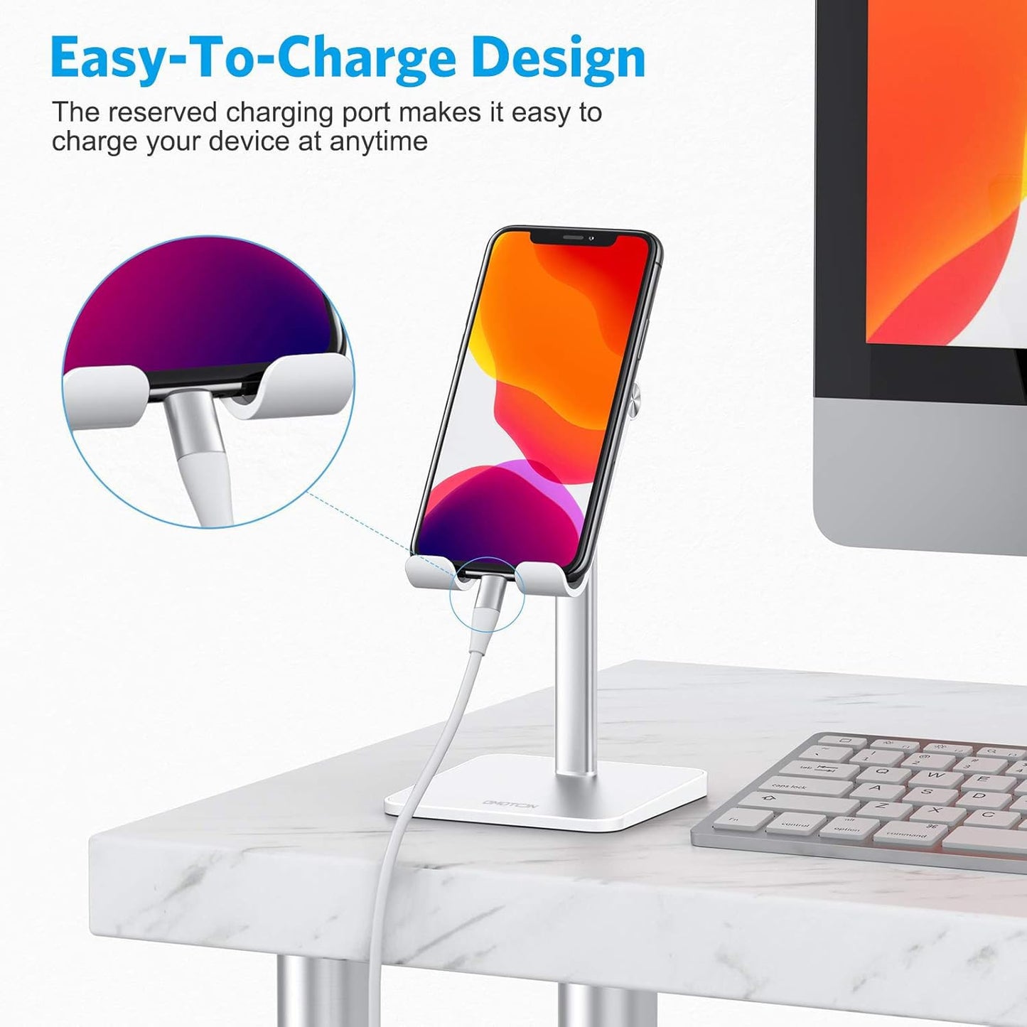 OMOTON Cell Phone Stand, Adjustable Angle Height Desk Phone Dock Holder for iPhone Air 17 Pro Max/Plus/XS/XR, Samsung Galaxy S20 / S10 / S9 / S8
