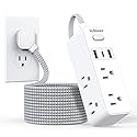 Extension Cord with Multiple outlets, 10 Ft Braided Power Cord, 6 Widely Outlets with 3 USB Ports (1 USB C), Ultra Thin Flat Plug, 3 Sided 1050J Power