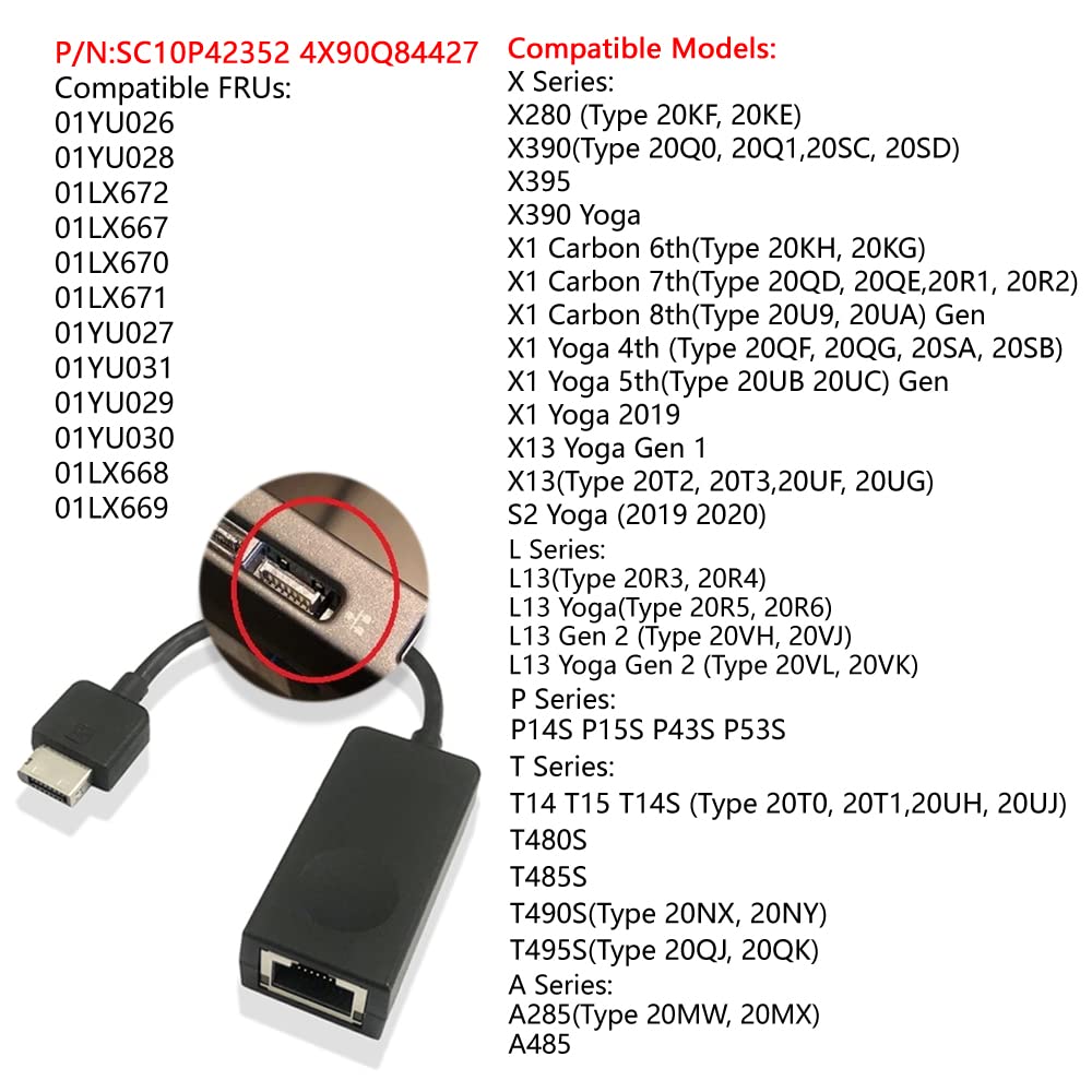 GinTai RJ45 LAN Network Ethernet Adapter for Lenovo ThinkPad X280 20KF 20KE X1 Carbon 6th Gen 20KH 20KG A285 20MW 20MX X395 20NL 20NM 20SC 20SD