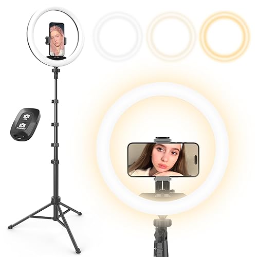 UBeesize 12” Selfie Ring Light with 62” Extendable Tripod Stand & Remote, LED Circle Light with Phone Holder for Video Recording/Makeup/Content