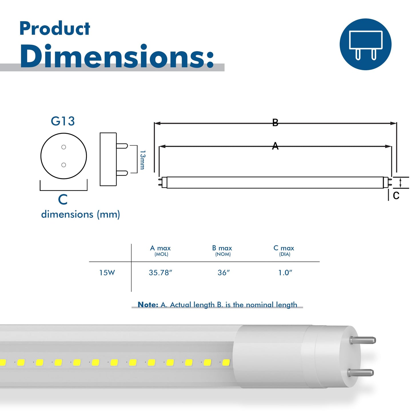BLKKAP 3 ft. T8 G13 LED, F25T8, FO25, Type A Plug & Play, 3000K, Clear