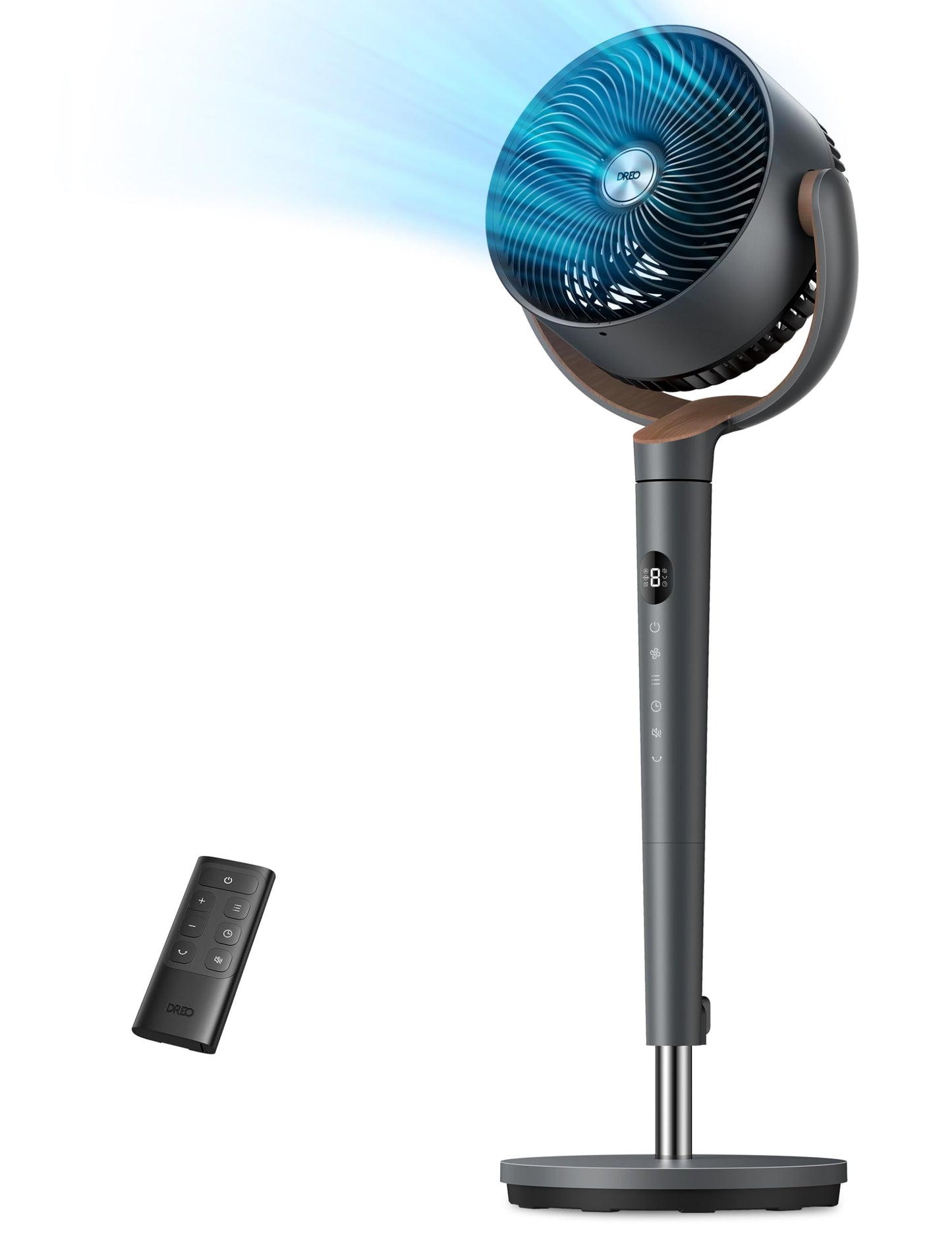 DREO Fan for Bedroom, 120° Oscillating Standing Fans, Quiet Floor Fan with DC Motor, 100ft Pedestal Fans for Room, 9 Speeds, 4 modes, 120° Manual