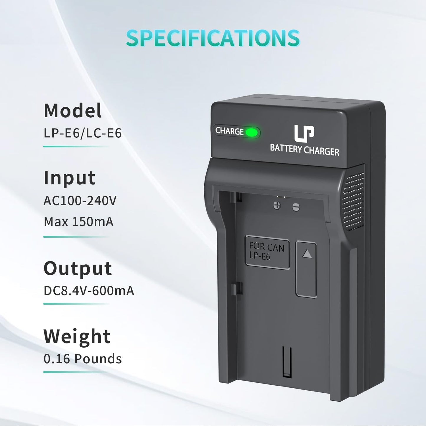 LP LP-E6 LP E6N Battery Charger, Charger Compatible with Canon EOS 90D, 80D, 70D, 60D, 60DA, 7D Mark II, 7D, 6D Mark II, 6D, 5D Mark IV, 5D Mark III