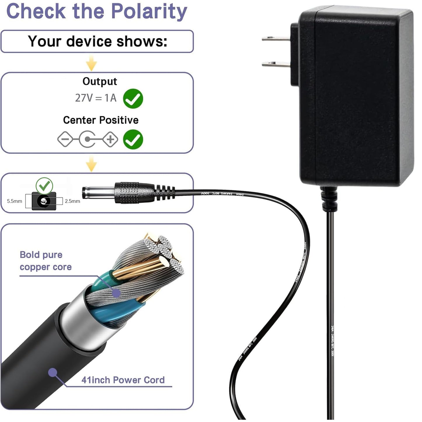 27V Replacement Charger for PRETTYCARE Cordless Vacuum Cleaner W100 W200 W300 W400 P1 P3 P4,AC/DC Vacuum Power Adapter Charging Cord 6.6Feet