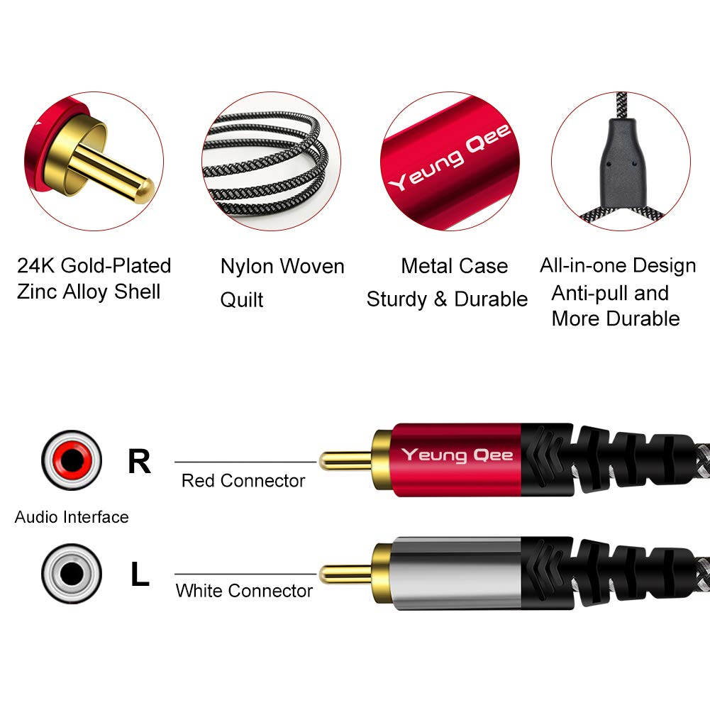 Yeung Qee RCA Cable 50 ft, 2RCA Male to 2RCA Male Audio Stereo Subwoofer Cable Nylon-Braided Auxiliary Audio Cord for Home Theater, HDTV, Amplifiers