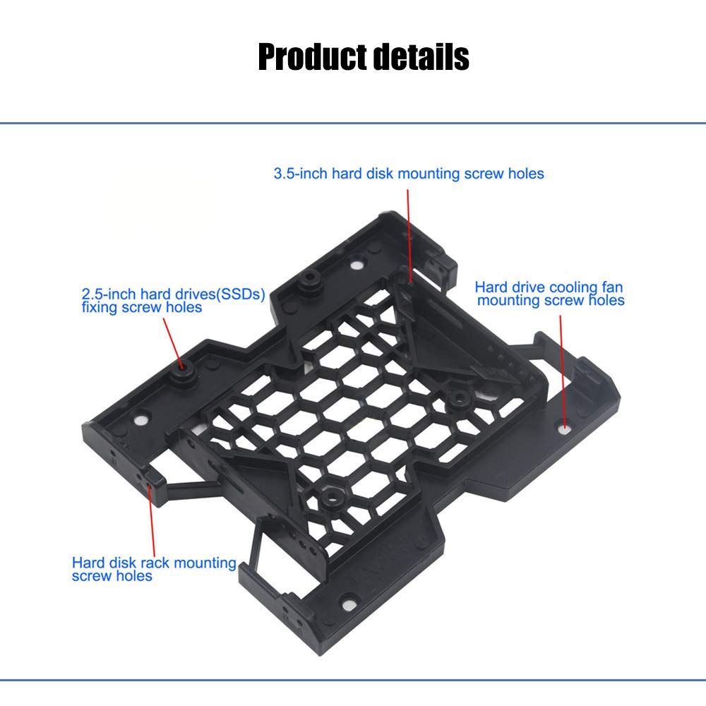 KOOBOOK 2Pcs 5.25" to 3.5" 2.5" SSD HDD Tray Caddy Case Adapter Hard Disk Drive Bays Holder Cooling Fan Mounting Bracket for PC