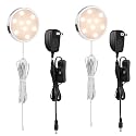 LABOREDUCER 12V Under Cabinet LED Puck Lighting Kit 2 Packs Slim Aluminum Puck Lights,Single Light Plug in Counter Light Fixture for Kitchen Cupboard