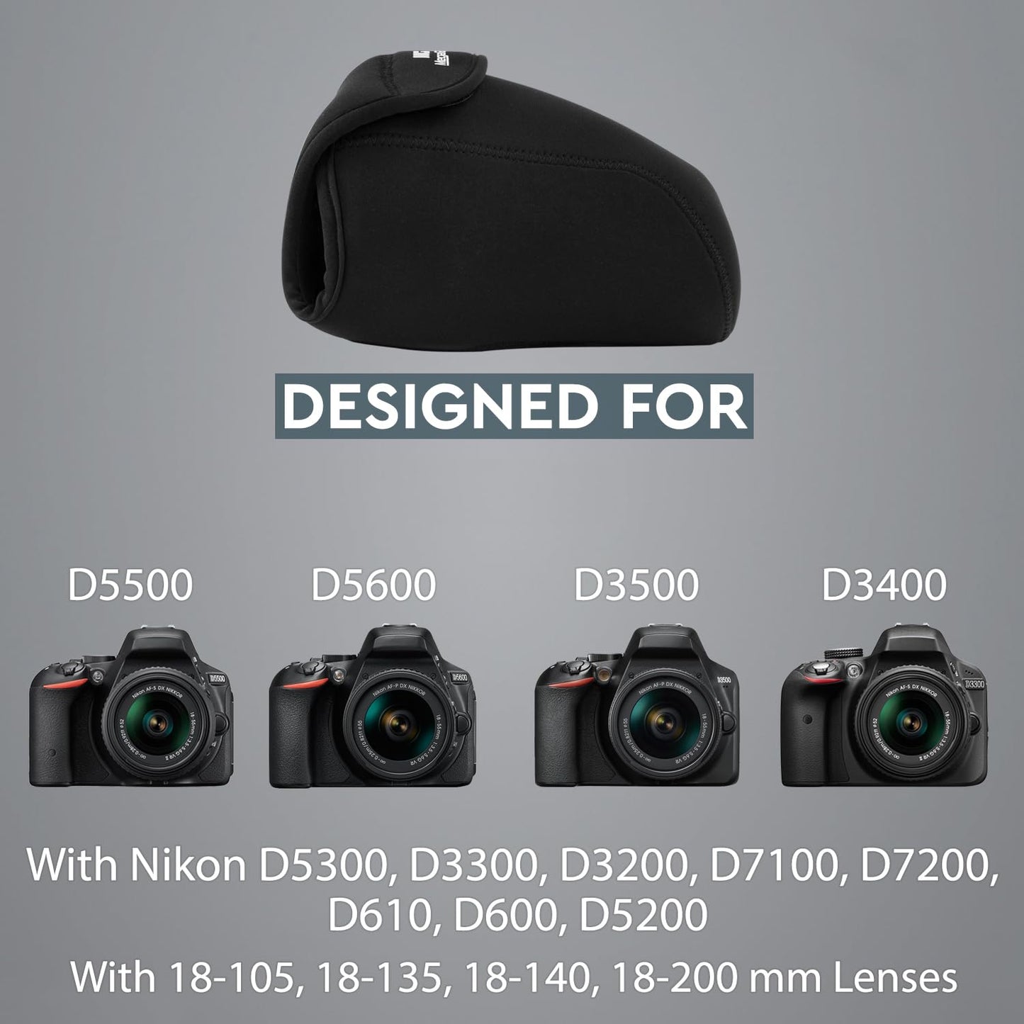 MegaGear MG091 Nikon D3500, D5600, D3400, D5500, D7200, D3300, D5300, D610, D7100, D600, D3200 Ultra Light Neoprene Camera Case, Black insade Yellow