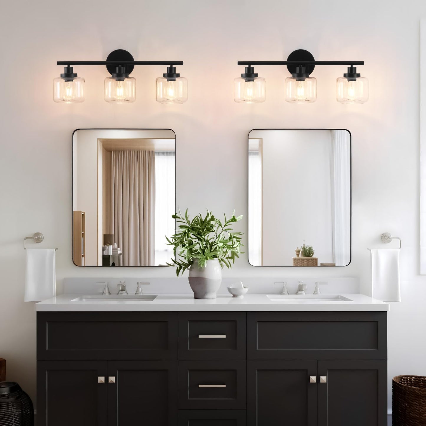 Smplhavn 2025 Upgraded Black Bathroom Vanity Light 3-Lights Bathroom Light Fixtures Over Mirror with Glass Shade 25 inch Wall Sconce Lighting