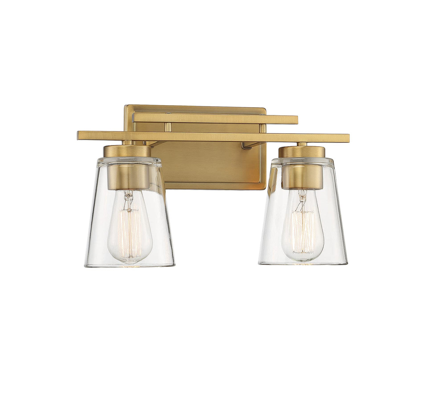 Savoy Essentials 8-1020-2-322 Calhoun Modern Clear Glass Bathroom Vanity Wall Light, 2-Light 120 Total Watts, 9" H x 15" W, Warm Brass