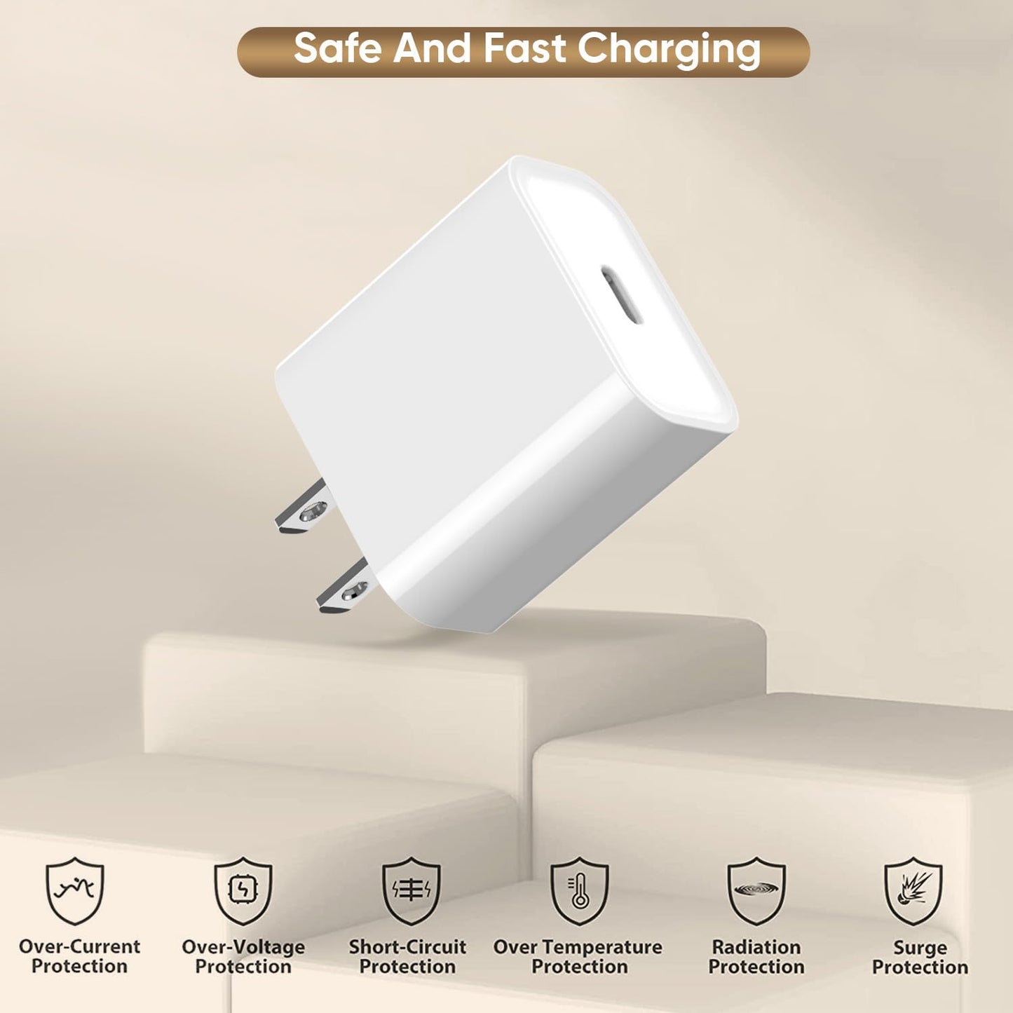 Fast Charger iPhone17/16 Charging, 3Pack 20W USB-C Charger iPhone Charger Fast Charging Type C Port Wall Plug 6FT USB C to C Woven Cable for iPhone