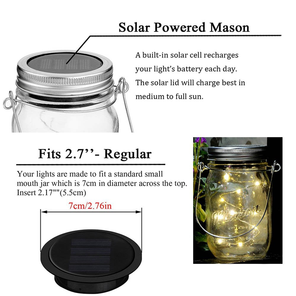 Miaro Solar Mason Jar Lights with Hanger, 6 Pack 10 LED Waterproof Warm White Fairy String Lights(NO Jars) - Perfect for Garden, Deck, Patio, Party