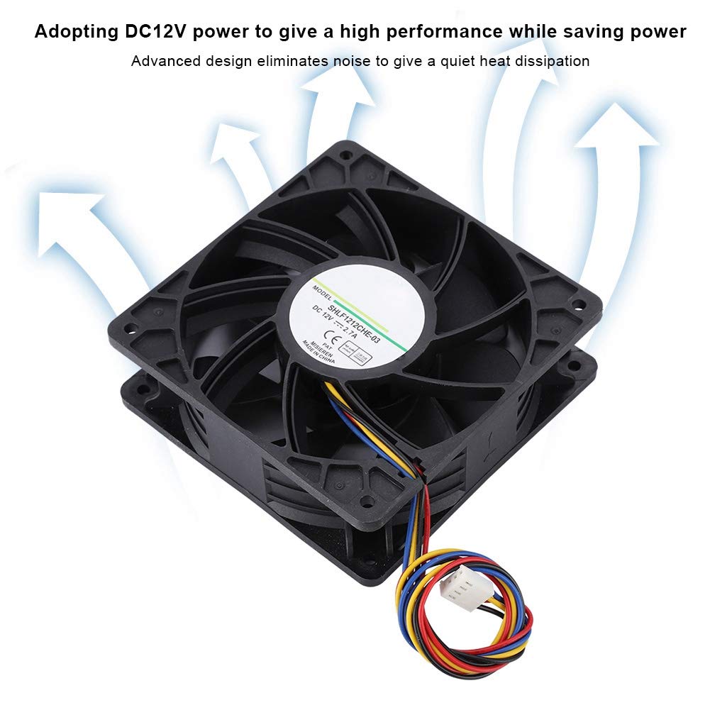 Cooling Fan Cooler for QFR1212GHE -9D89, DC12V 2.7A, 4pin, 6000RPM, 12CM, Double Ball Bearing Fast Heat Dissipation Cooling Fan Cooler for Miners S9