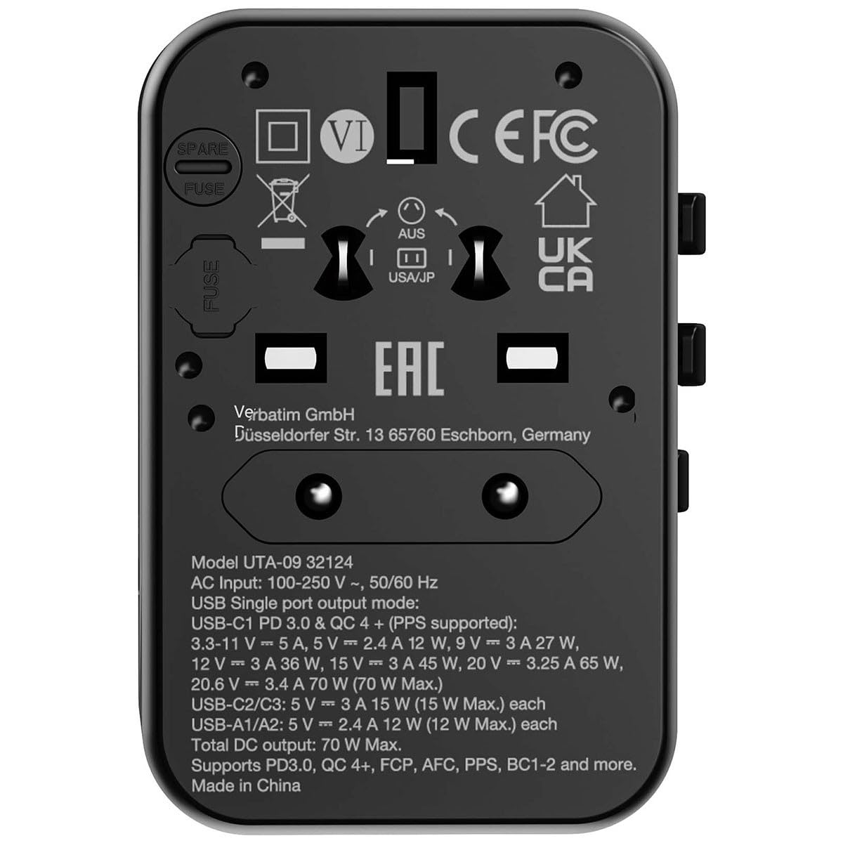 Verbatim UTA-09 GaN III 70W Universal Travel Adapter
