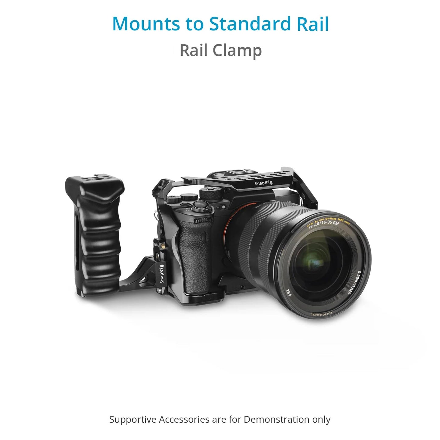 PROAIM SnapRig Side Handle for Camera Cage/Rigs. Ergonomic Design with Standard Rail Mounting for Right/Left Hand Use. Multiple Mounting Threads.