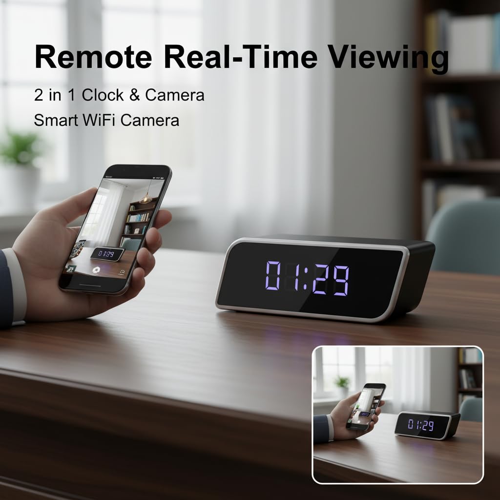 Unohoe Smart Clock Camera Multi-Functional 4K UHD Cameras with Night Vision, Support Local Storage, App Remote View, 2600mAh Battery, WiFi&AP Model