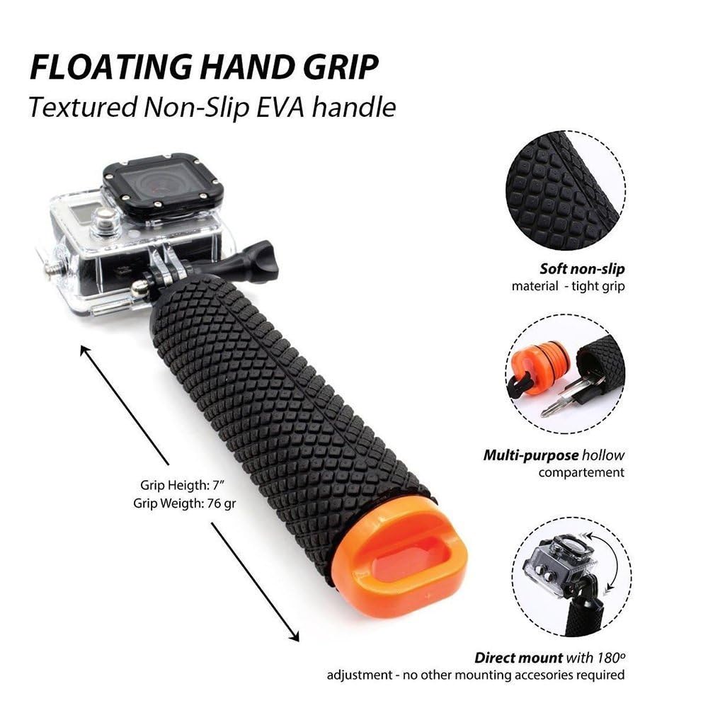 Homeet Handler Floating Hand Grip, Underwater Hand Stick Monopod Pole Compatible with DJI OSMO Action Cameras and Other Sports Camera, Orange