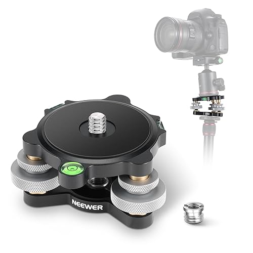 NEEWER Tripod Head Leveling Base Camera Leveler, 3 Axis Wheel Metal Head with Bubble Levels, 3/8" Screw & Thread, +/-9° Precise Angle Adjustment