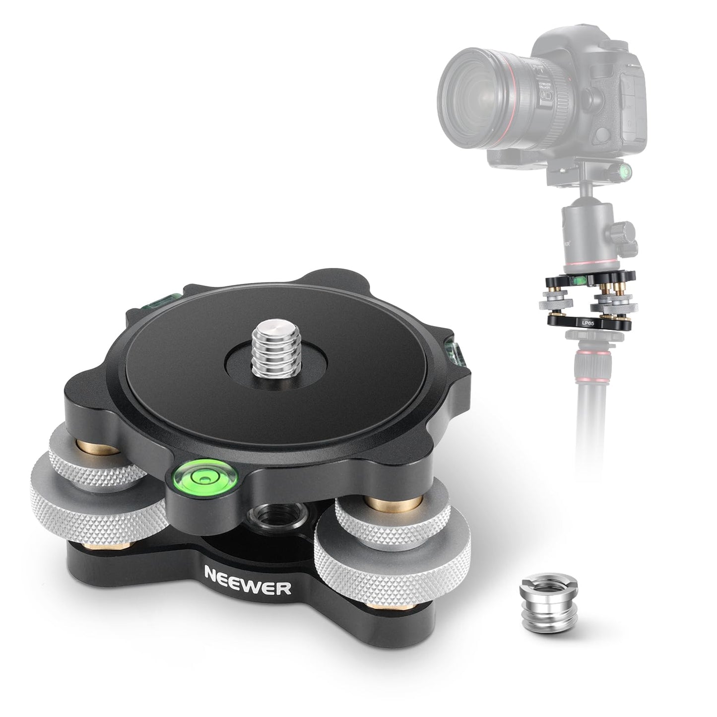 NEEWER Tripod Head Leveling Base Camera Leveler, 3 Axis Wheel Metal Head with Bubble Levels, 3/8" Screw & Thread, +/-9° Precise Angle Adjustment