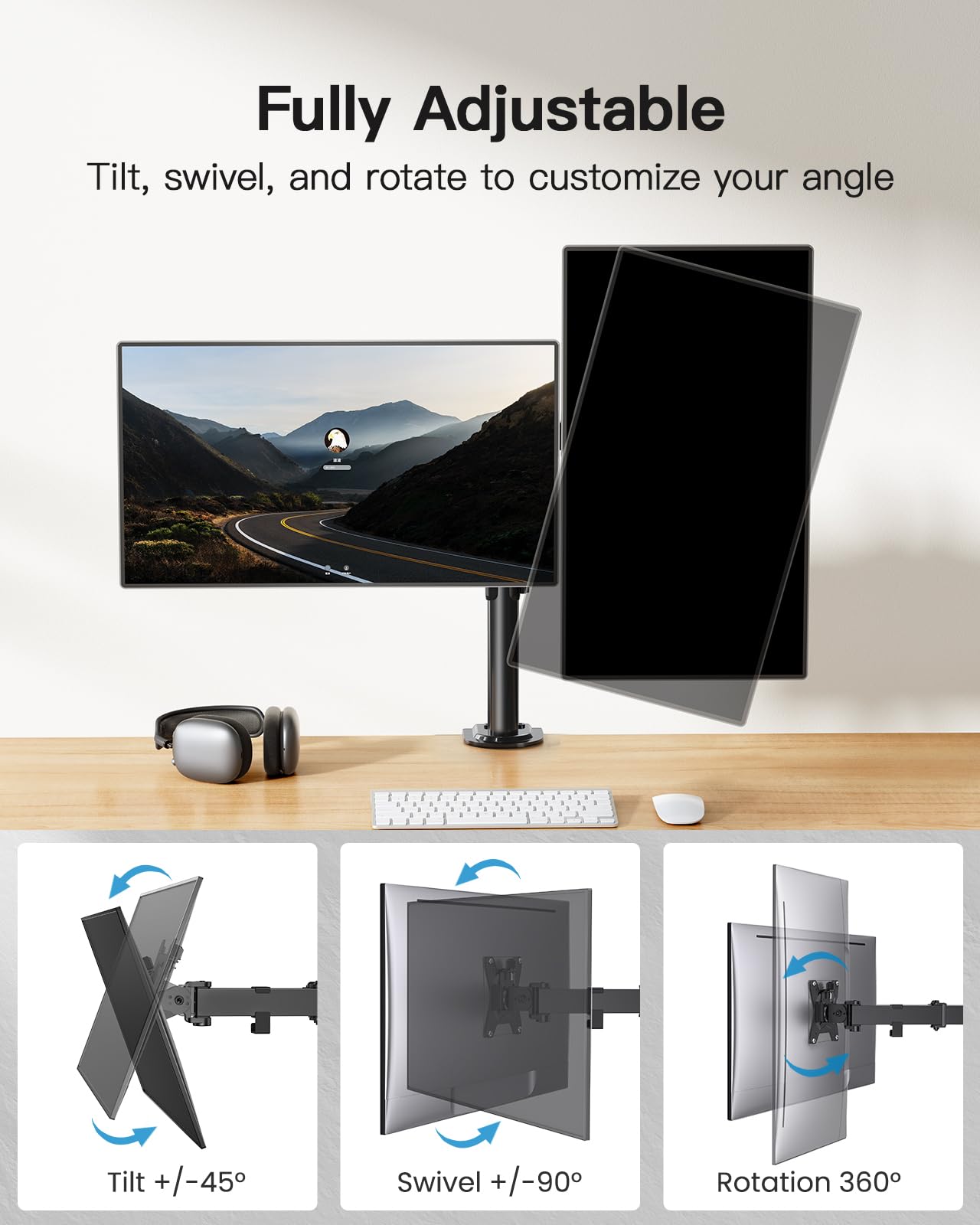 HUANUO Dual Monitor Mount for 2 Monitors up to 32 inches, Heavy Duty Dual Monitor Stand Holds up to17.6lbs, Dual Monitor Arm with Height Adjustable