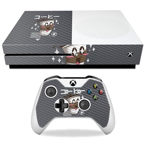 MightySkins Carbon Fiber Skin for Microsoft Xbox One S - Coffee Kawaii | Protective, Durable Textured Carbon Fiber Finish | Easy to Apply, Remove,