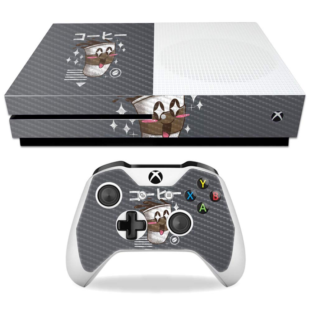MightySkins Carbon Fiber Skin for Microsoft Xbox One S - Coffee Kawaii | Protective, Durable Textured Carbon Fiber Finish | Easy to Apply, Remove,