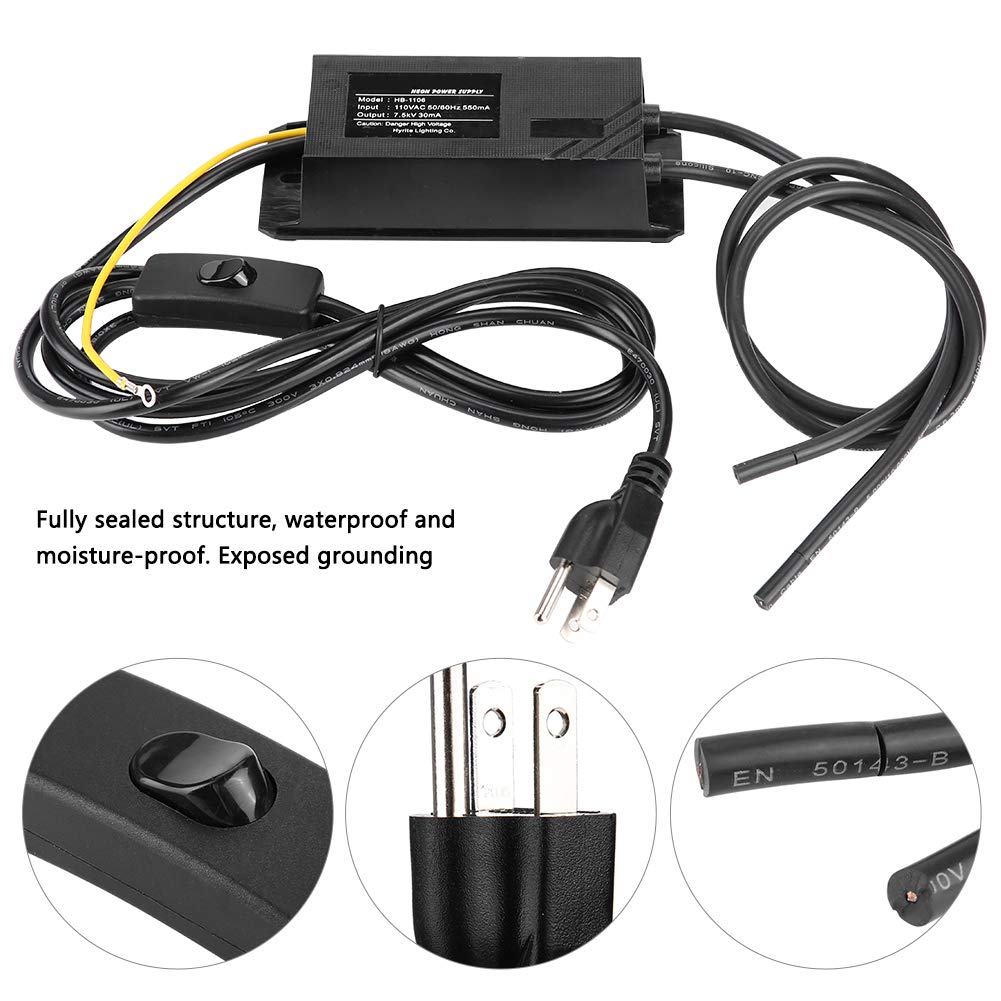 Neon Light Transformer Power Supply Rectifier Kit Walfront 7.5KV 30mA 110V Black Neon Transformer Power Electronic Neon Light Signs Bar Lights