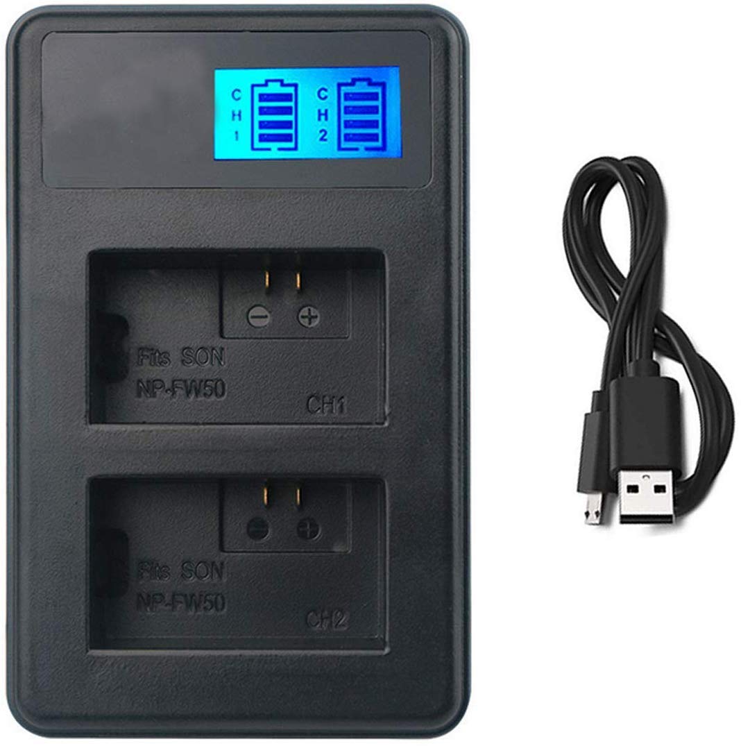 LCD USB Dual Charger for Sony Alpha a3000, a3500, a5000, a5100, a6000, a6100, a6300, a6400, a6500 Mirrorless Digital Camera