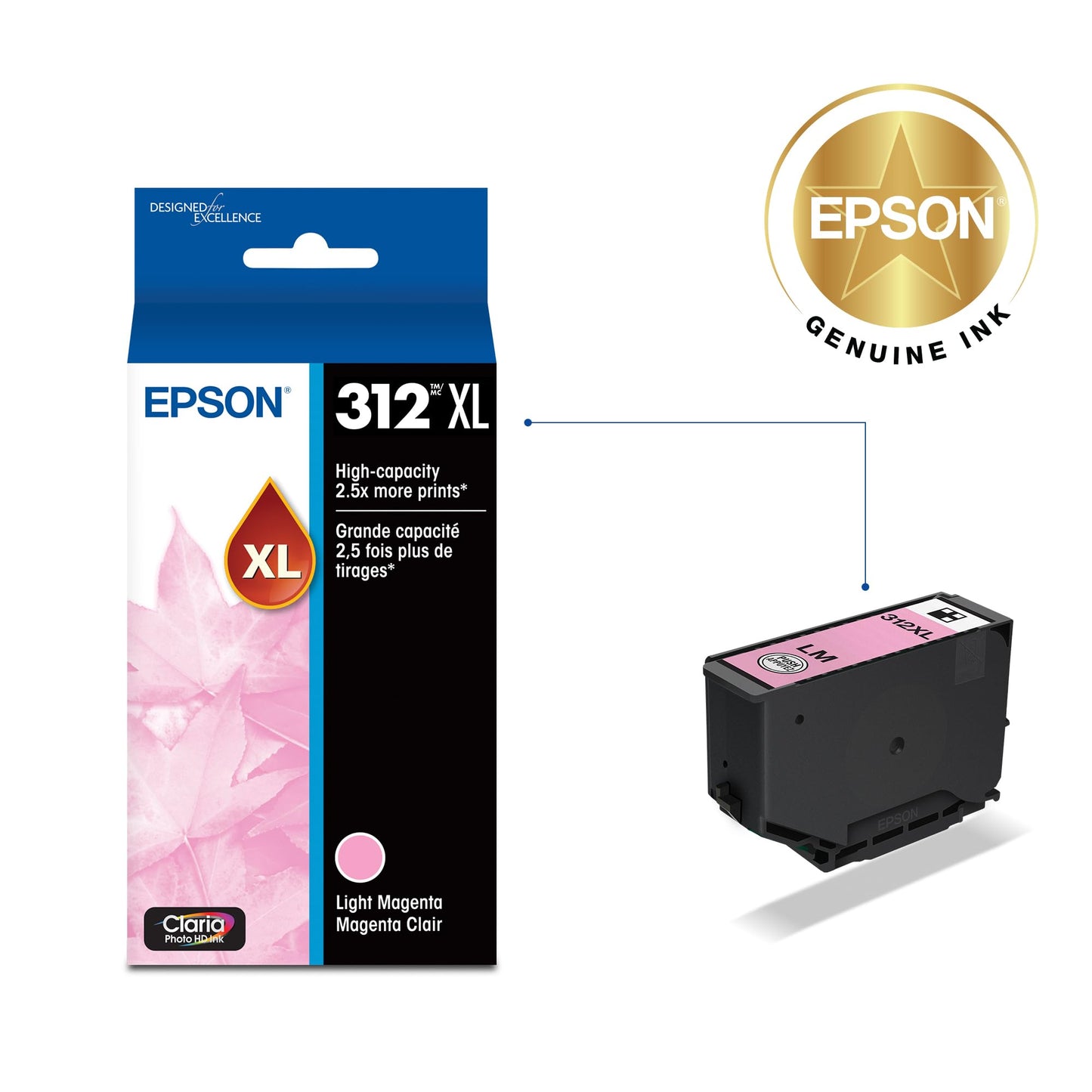 EPSON 312 Claria Photo HD Ink High Capacity Light Magenta Cartridge (T312XL620-S) Works with Expression XP-8500, 8600, 8700, 15000