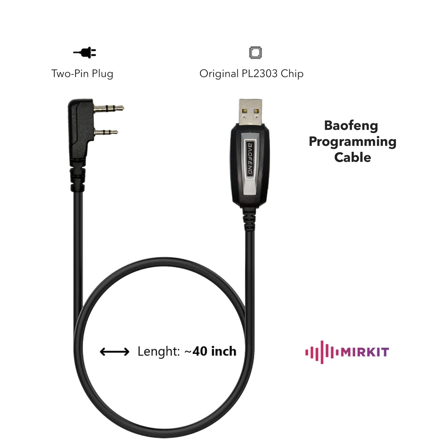 MIRKIT Baofeng Programming Cable for Two Way ham Portable radios: UV-5R, 5RA, 5R Plus, 5RE, UV-82, BF-F8HP, UV3R Plus, BF-888S, 5R EX, 5RX3, GA-2S