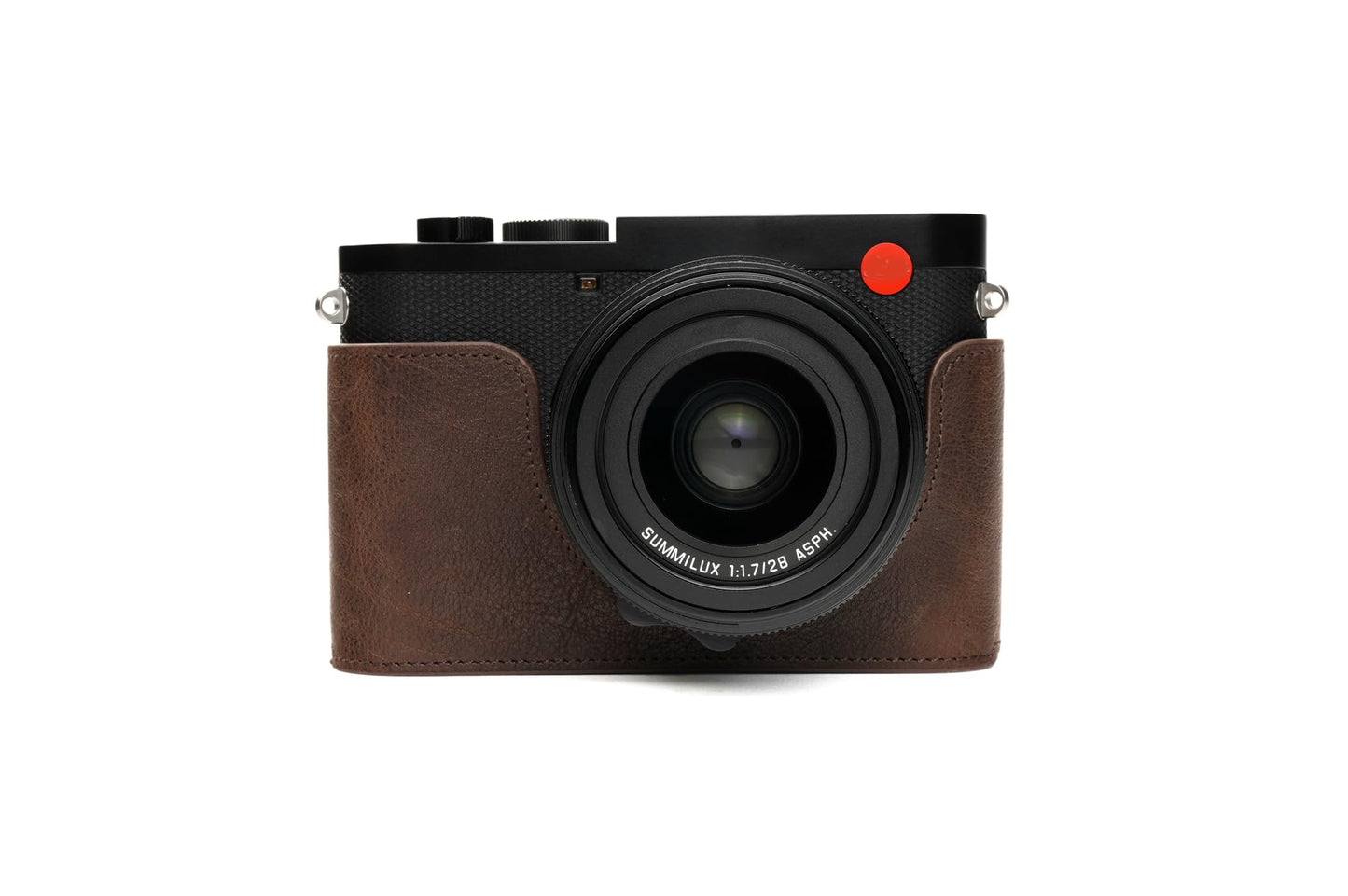 Handmade Genuine Real Leather Half Camera Case Bag Cover for Leica Q2 Coffee Color