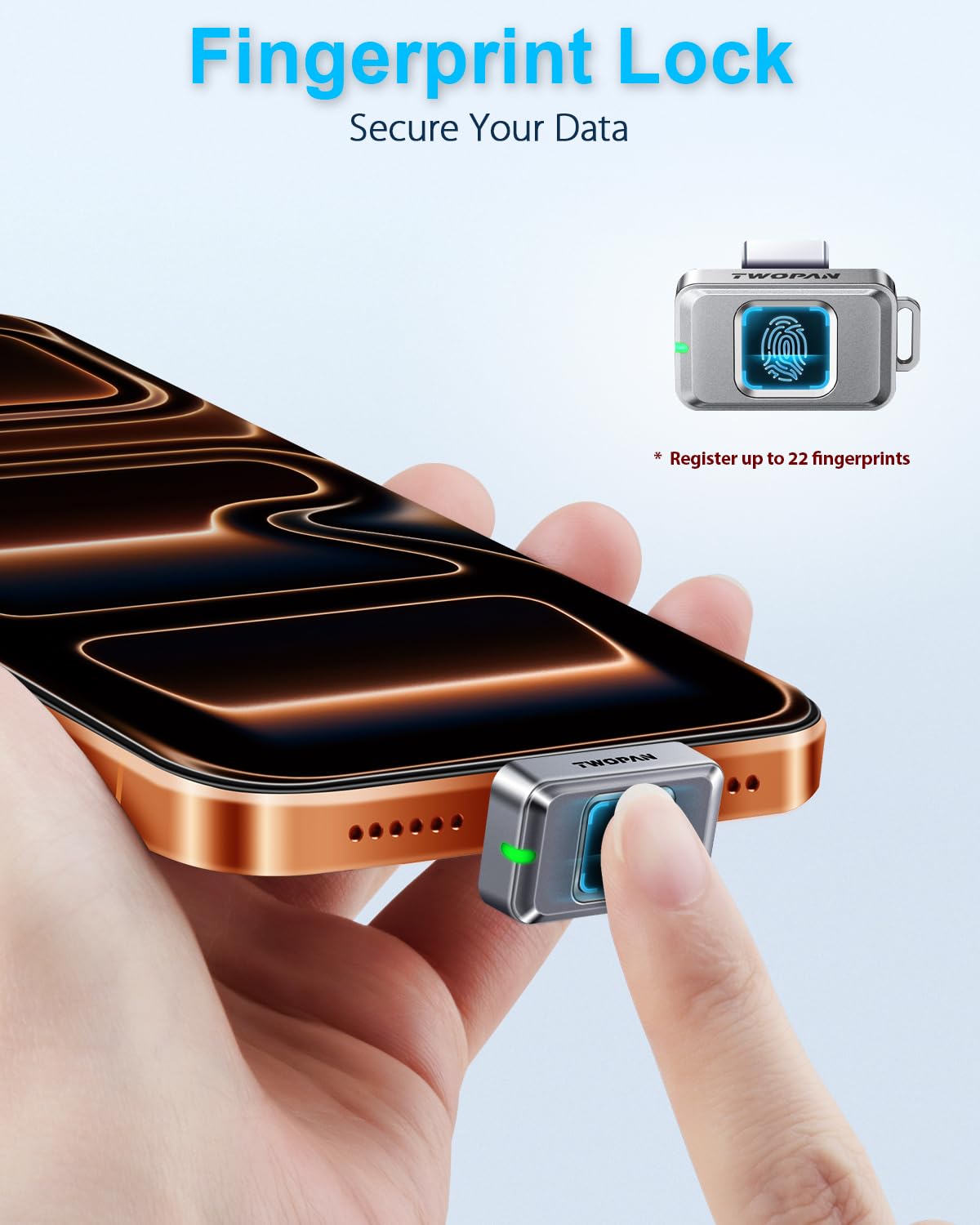 TWOPAN Nano SSD 256GB, USB-C External SSD Storage Hard Drive with Fingerprint Lock, Compatible with iPhone 17/16/15, MacBook, iPad, Steam Deck, PS5