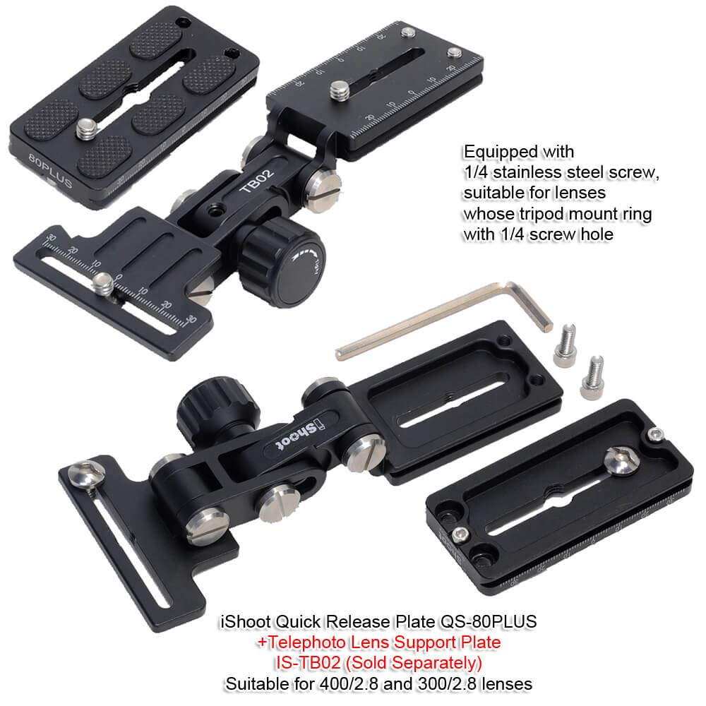 iShoot 80mm Long Metal Quick Release Plate for Large Camera Body with Battery Grip, Compatible with 39mm Arca-Swiss Fit Tripod Head Clamp