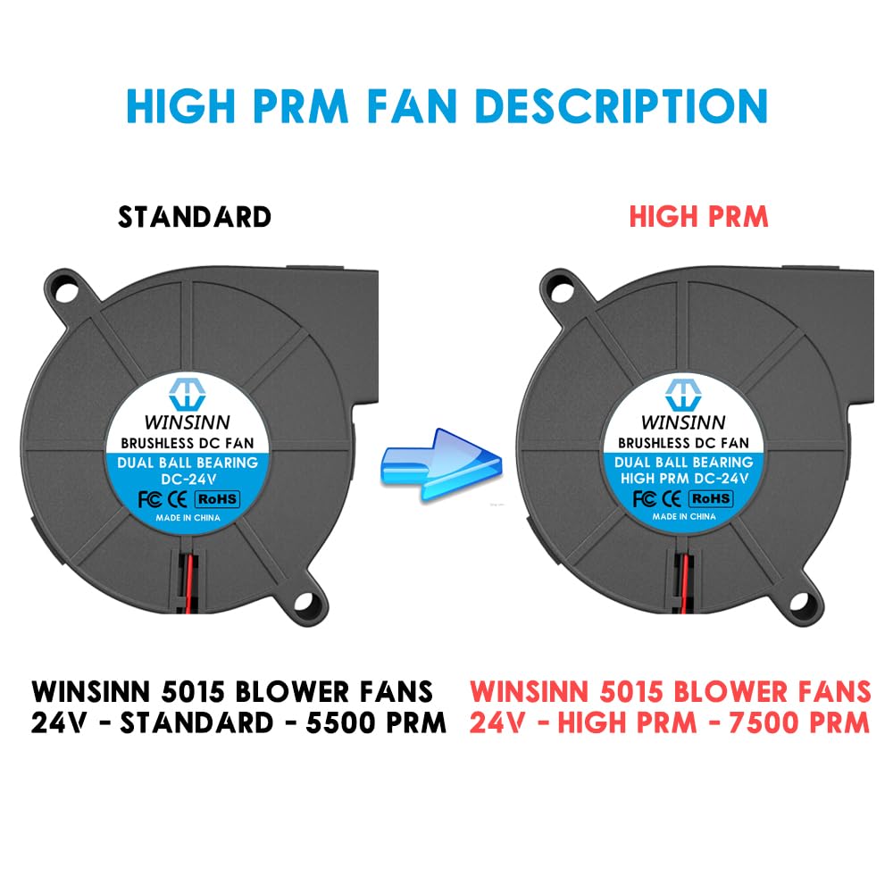 WINSINN 50mm 5015 Blower Fan 24V 7500PRM, 3D Printer 24 Volt Fans Blower Turbine Turbo Dual Ball Bearing, 50mmx15mm Brushless High PRM Cooling Blower
