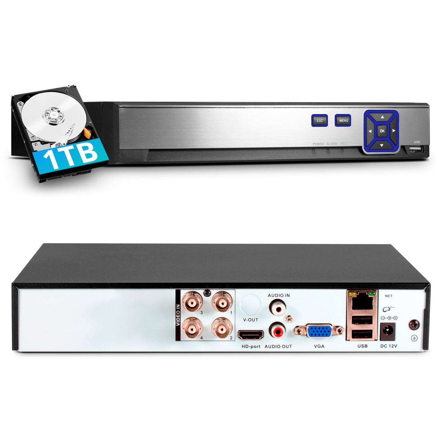TOWODE 4CH Security Camera System 5MP 4-Channel Hybrid 5-in-1 DVR Security Video Recorder with 1TB Hard Drive 5MP Surveillance Security System