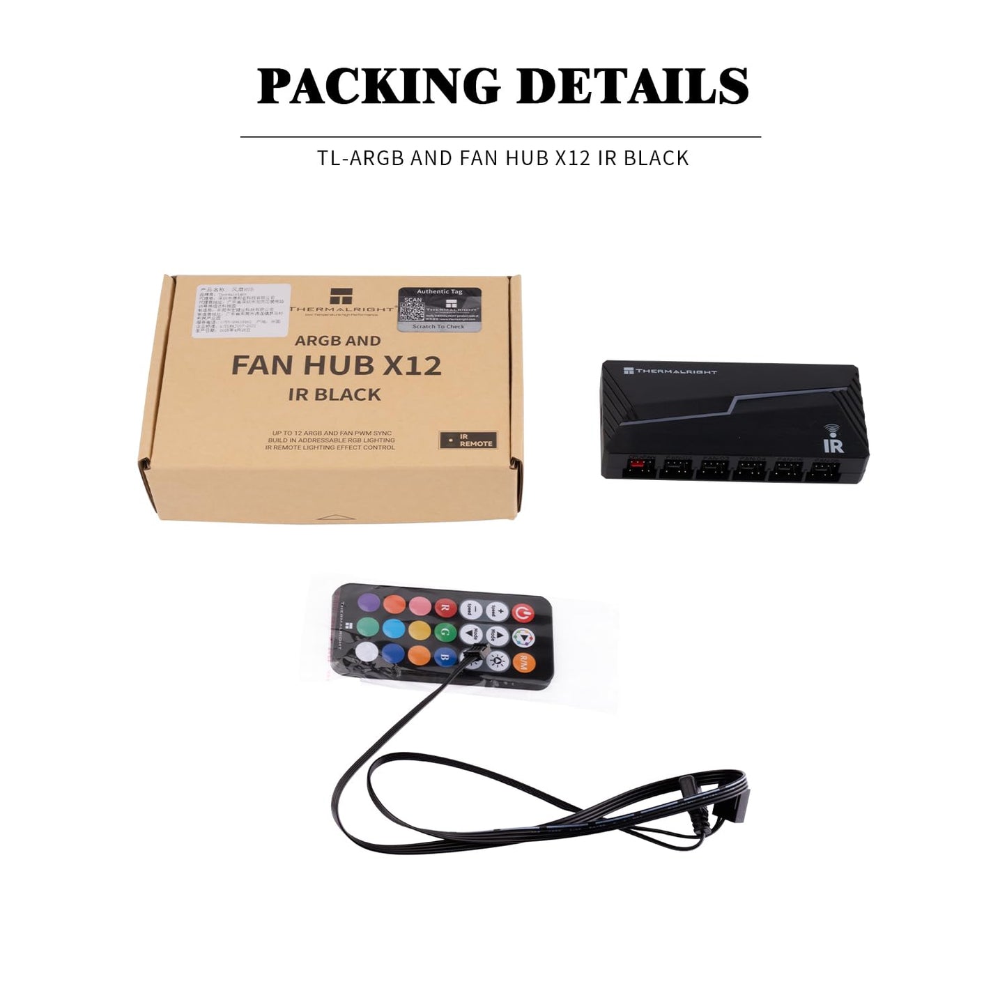 Thermalright ARGB and Fan HUB X12 IR Black Hub Controller Support 12 Groups of CPU Fans,3Pin PC ARGB Controller and 4Pin PWM Fan,SATA Power Cord